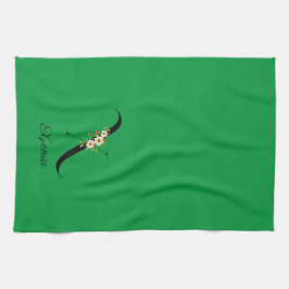 Paño De Cocina Watercolor botanical green initial monogram