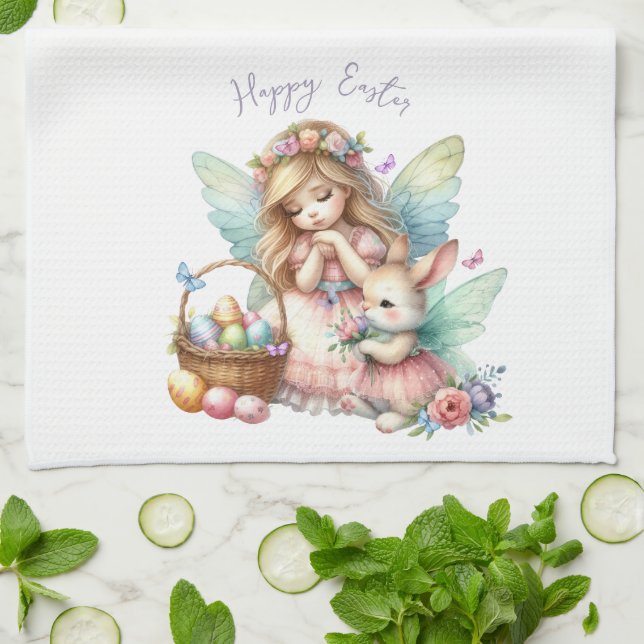 Paño De Cocina Watercolor Easter Spring Fairy (Doblado)