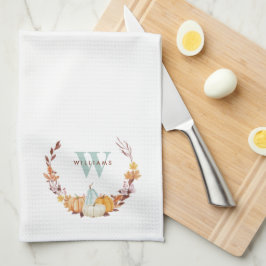 Paño De Cocina Watercolor Fall Wreath Monogramed