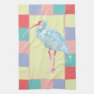 Paño De Cocina Watercolor Ibis Bird Checkerboard Design