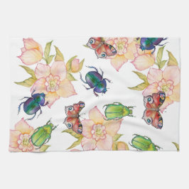 Paño De Cocina Watercolor pattern of beetles and butterflies