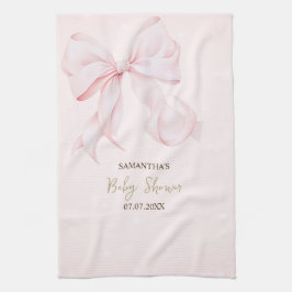 Paño De Cocina Watercolor Pink Bow Dots Baby Shower