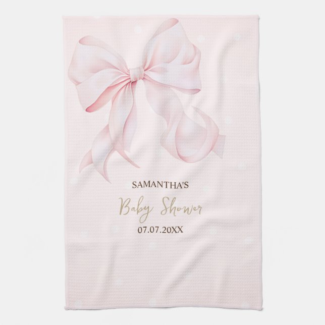 Paño De Cocina Watercolor Pink Bow Dots Baby Shower (Vertical)