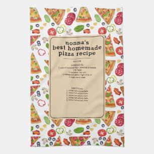 Paño De Cocina Watercolor Pizza Slices Nonna Grandma Receta