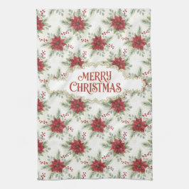 Paño De Cocina Watercolor Poinsettia Merry Christmas