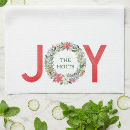 Paño De Cocina Watercolor Poinsettia Navidades Wreath Joy