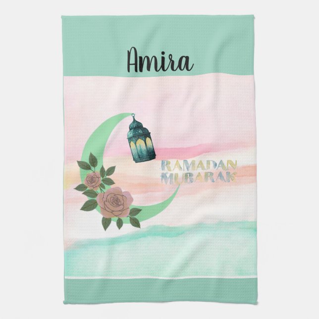 Paño De Cocina Watercolor Ramadan Crescent Moon – Customizable (Vertical)