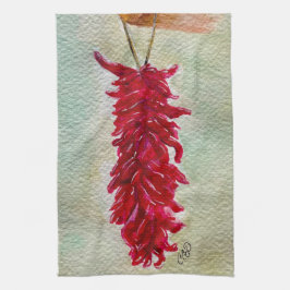 Paño De Cocina Watercolor Rojo Chile Ristra Nuevo México
