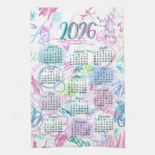 Paño De Cocina Watercolor Scribbles Calendar Tea Towel 2026