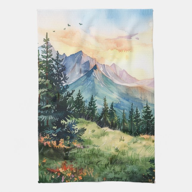Paño De Cocina Watercolor Summer Mountain (Vertical)