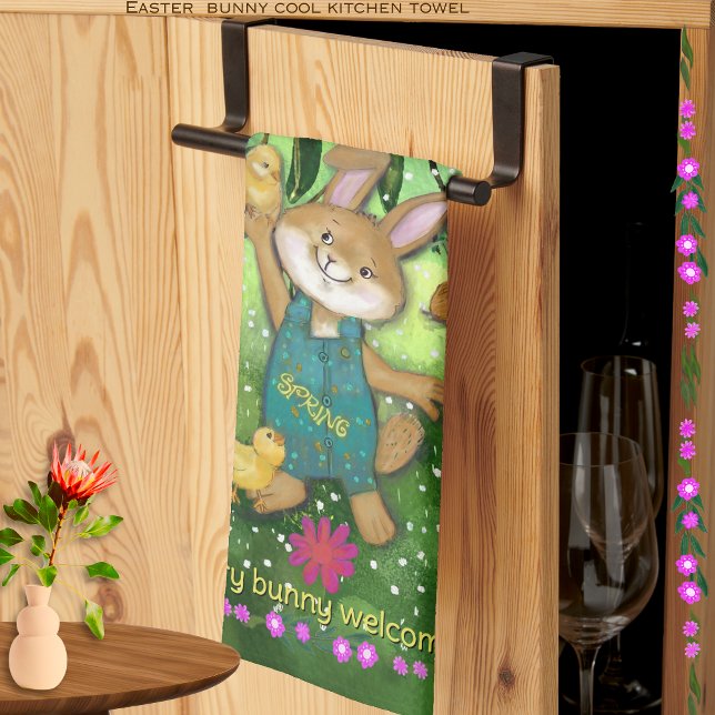 Paño De Cocina Watercolor whimsical Easter Bunny (Watercolor whimsical Easter Bunny Kitchen Towel (Thirds)