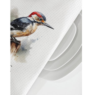 Paño De Cocina Watercolor Woodpecker Woodland, personalizado