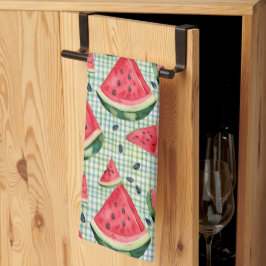 Paño De Cocina Watermelon Picnic Patch - Watercolor Fruit Gingham