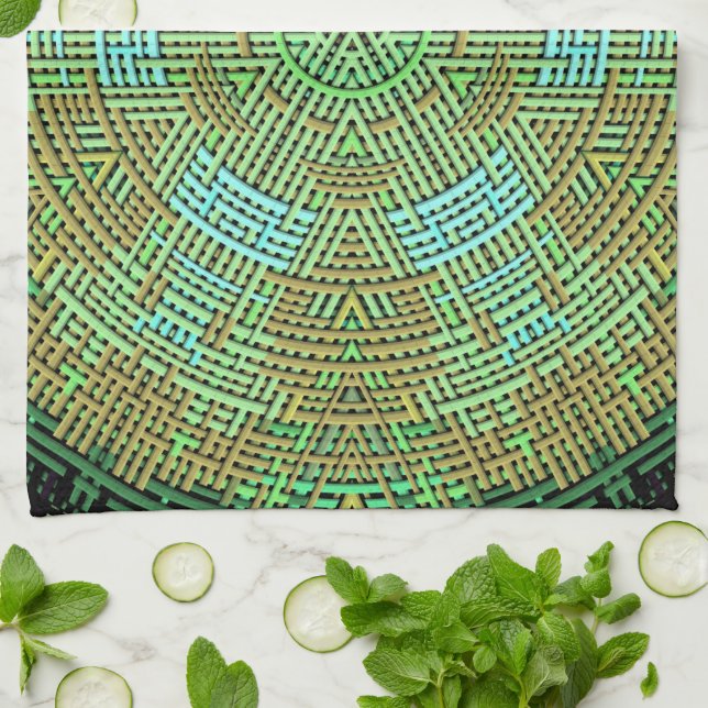 Paño De Cocina Weave Mandala Green y Naranja (Doblado)