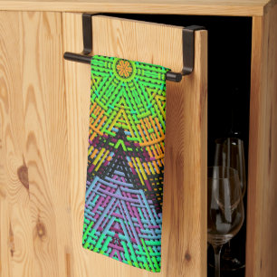 Paño De Cocina Weave Mandala Naranja Verde y púrpura