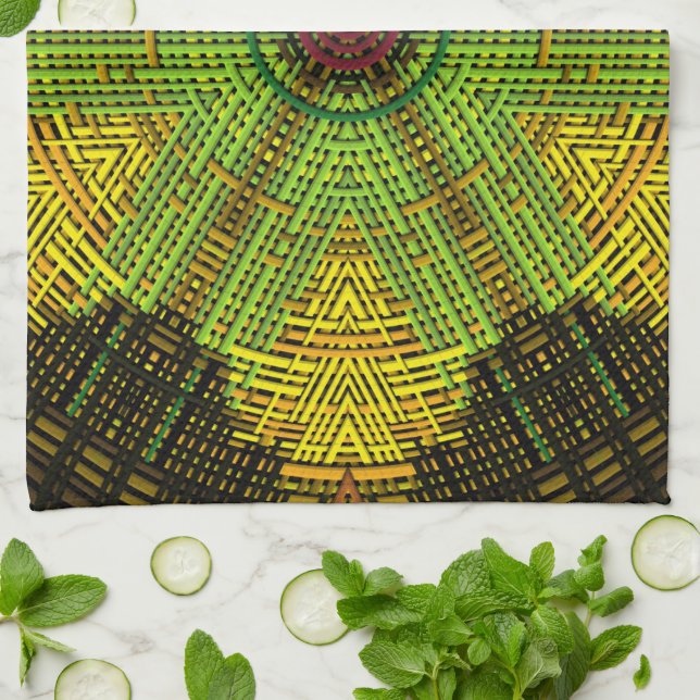 Paño De Cocina Weave Mandala Verde Amarillo y Rojo (Doblado)