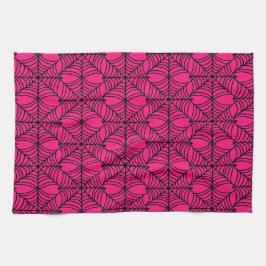 Paño De Cocina Webs de araña de Halloween sobre rosa