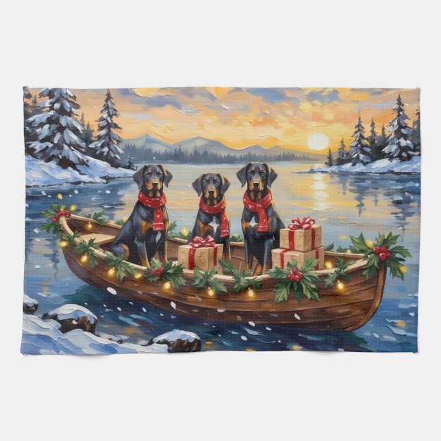 Paño De Cocina Weimaraner Christmas Boat Holiday (Horizontal)