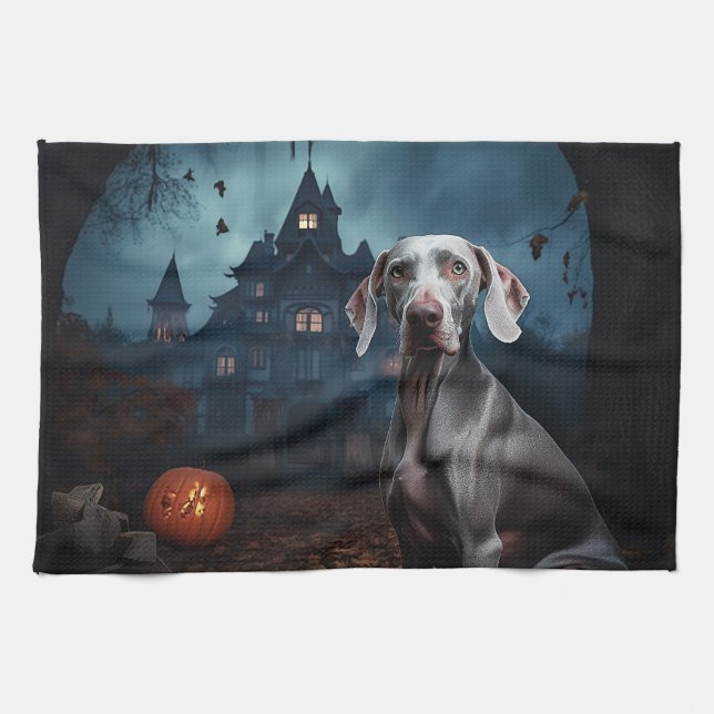 Paño De Cocina Weimaraner Halloween Aterrador (Horizontal)