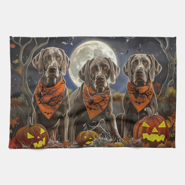 Paño De Cocina Weimaraner Halloween Espeluznante  (Horizontal)