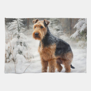 Paño De Cocina Welsh Terrier Deja que nieve Navidad
