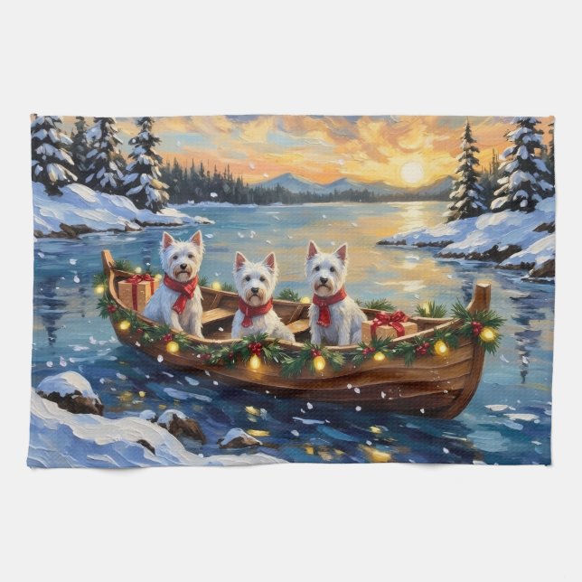 Paño De Cocina West Highland White Terrier Christmas Boat Holiday (Horizontal)