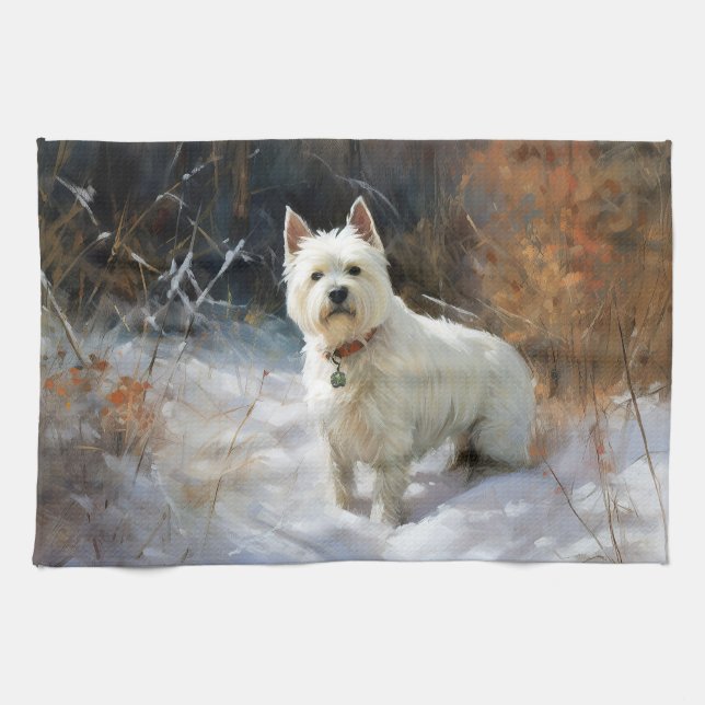 Paño De Cocina West Highland White Terrier deja que nieve Navidad (Horizontal)