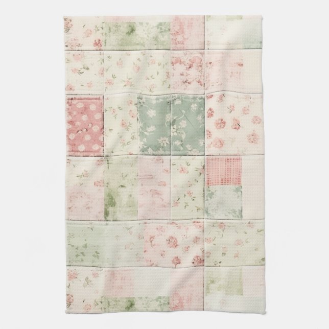 Paño De Cocina Western Farm Mint Pink Floral Quilt Patterns (Vertical)