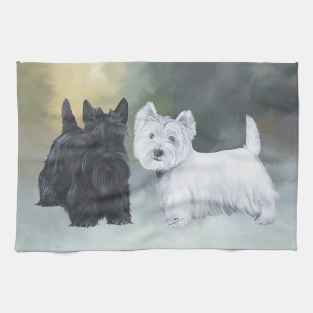Paño De Cocina Westie Scottie Invierno (Horizontal)