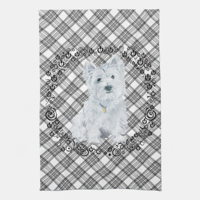 Paño De Cocina Westie sobre Tartán (Vertical)