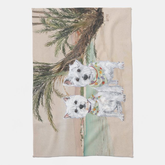 Paño De Cocina Westies en una playa de Palmeras (Vertical)