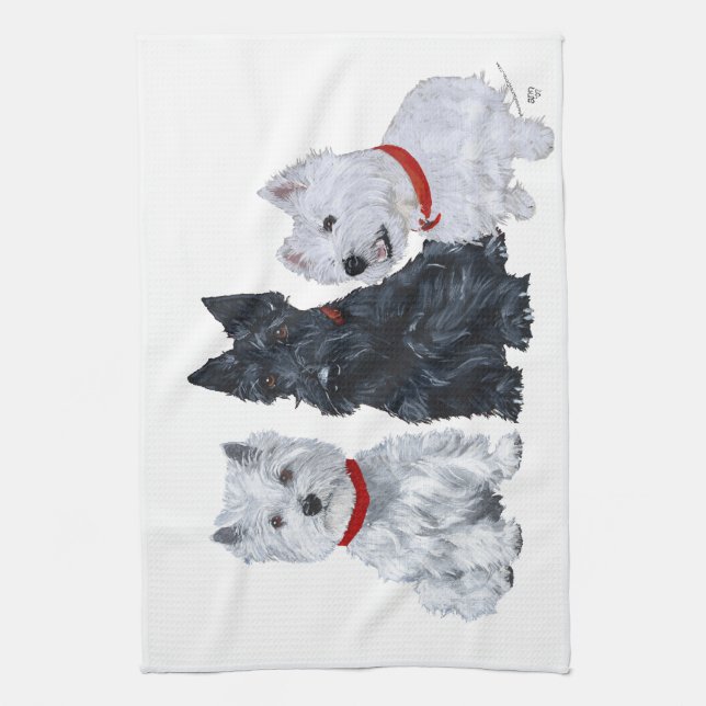 Paño De Cocina Westies y un Scottie Juntos (Vertical)