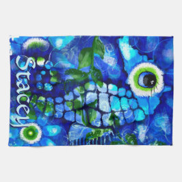 Paño De Cocina Whimsical Big-Eyes Seahorse Art Blue Personalized