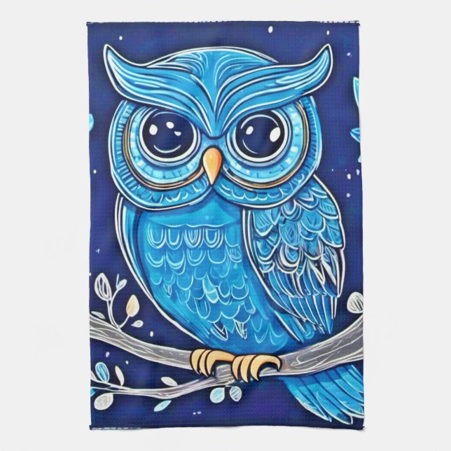 Paño De Cocina Whimsical Chalk Owl (Vertical)