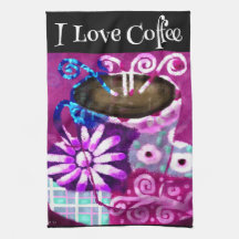 Whimsical Cup of Coffee Resumen de pintura morada