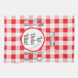 Paño De Cocina Whimsical Cutlery Dolce Vita Red Check
