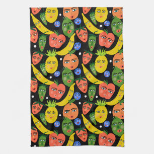 Paño De Cocina Whimsical Funny Fruit Salsa Patrón Negro