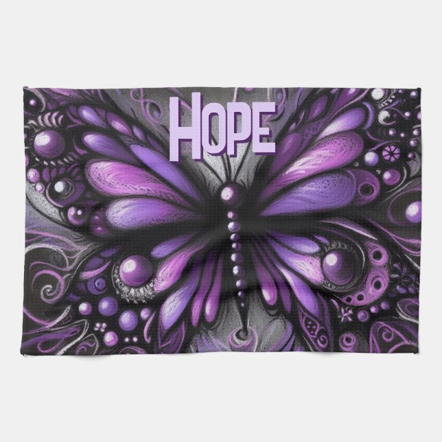 Paño De Cocina Whimsical Gothic Butterfly Purple Personalized (Horizontal)