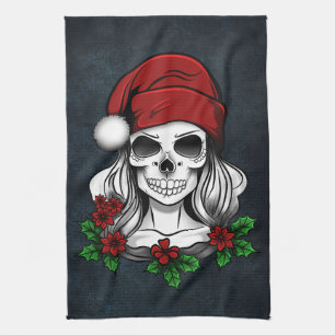 Paño De Cocina Whimsical Gothic Santa Skull Navidades