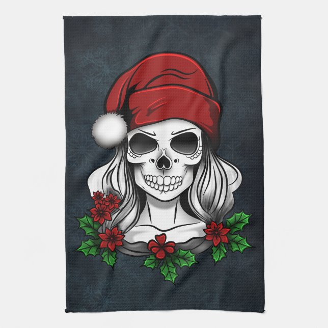 Paño De Cocina Whimsical Gothic Santa Skull Navidades (Vertical)