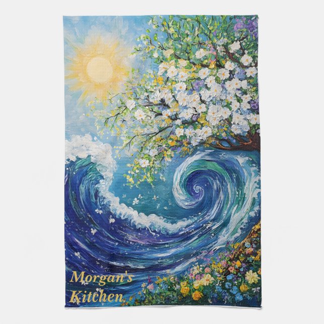 Paño De Cocina Whimsical Ocean Wave | Pintura impresionista (Vertical)