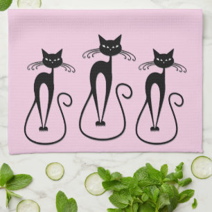Paño De Cocina Whimsical Skinny Black Cat Rosa