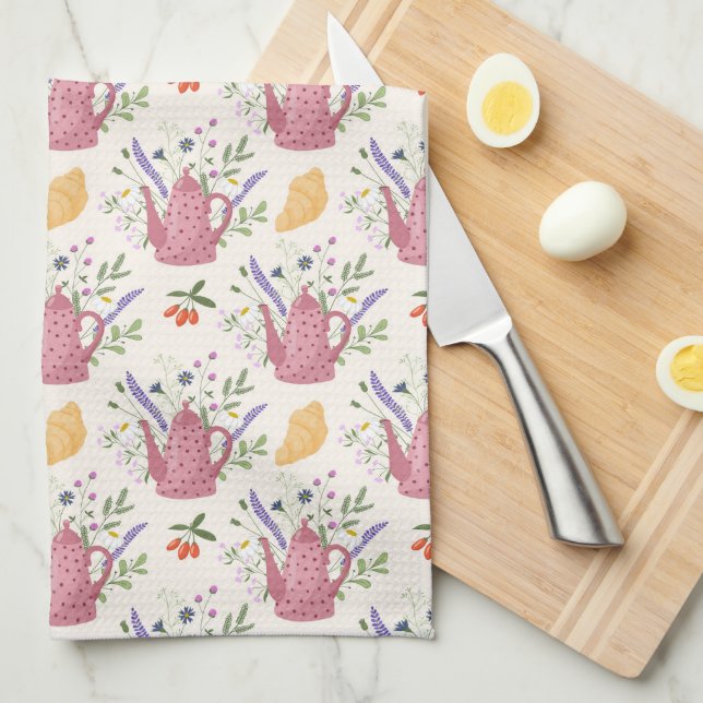 Paño De Cocina Whimsical Tea Time Doodle Kitchen Towel  (Doblado Cuarto)