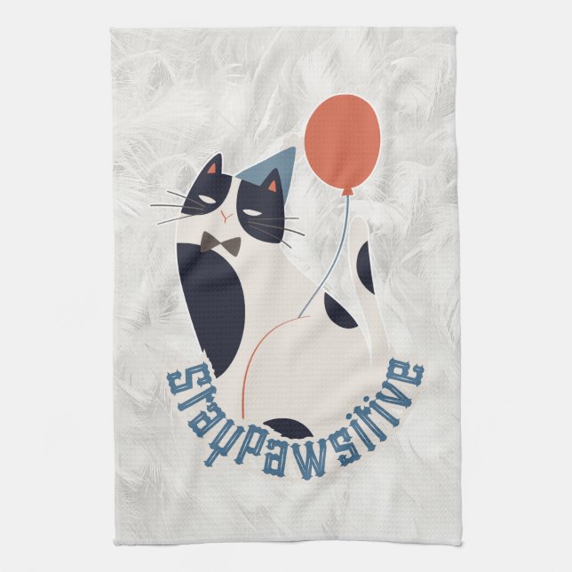 Paño De Cocina Whimsical Tuxedo Cat Stay Pawsitive Kitchen Towel (Vertical)