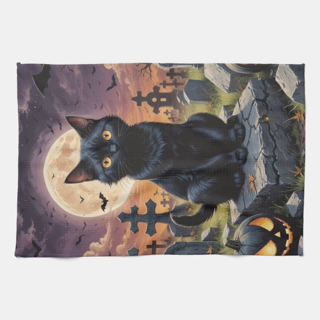 Paño De Cocina Whiskers of the Witching Hour - Gato negro (Horizontal)