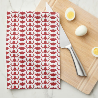 Paño De Cocina White Dog Bone Herringbone Pattern Brick Red