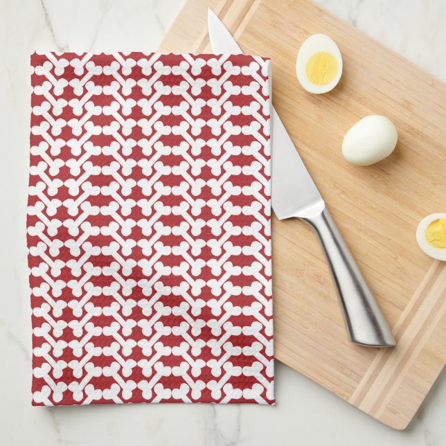 Paño De Cocina White Dog Bone Herringbone Pattern Brick Red (Doblado Cuarto)