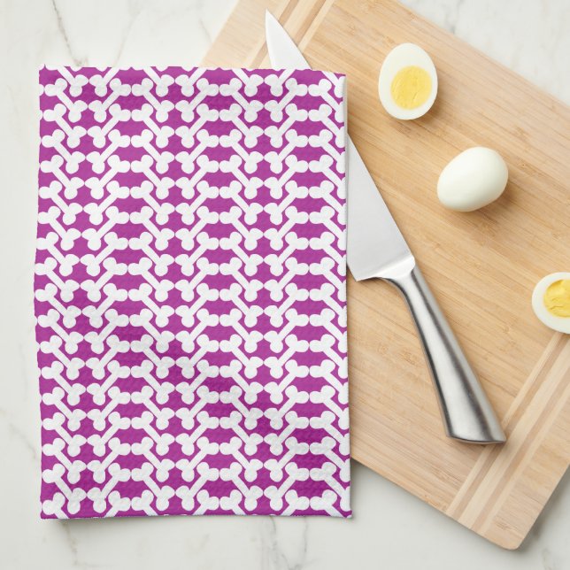 Paño De Cocina White Dog Bone Herringbone Pattern Dark Magenta (Doblado Cuarto)