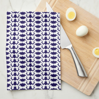 Paño De Cocina White Dog Bone Herringbone Pattern Navy Blue