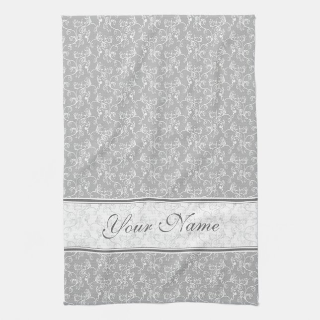 Paño De Cocina White&Grey moderno suave nombrado Damask (Vertical)